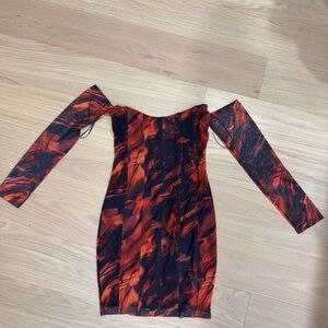 AKIRA Fiery Red and Black Long Sleeve Dress